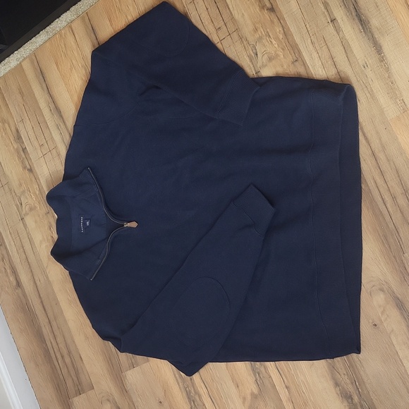 LAND'S END Blue Baumwolle 3/4 Zip Ribbed Cuff/Hem Elbow Pad Pullover Sweater - Picture 5 of 10